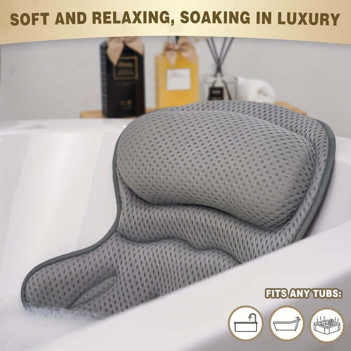 LuxieSpa 4D Luxury Bath Cushion - Breathable Cushion with Neck and Back Support for a Relaxing Bath