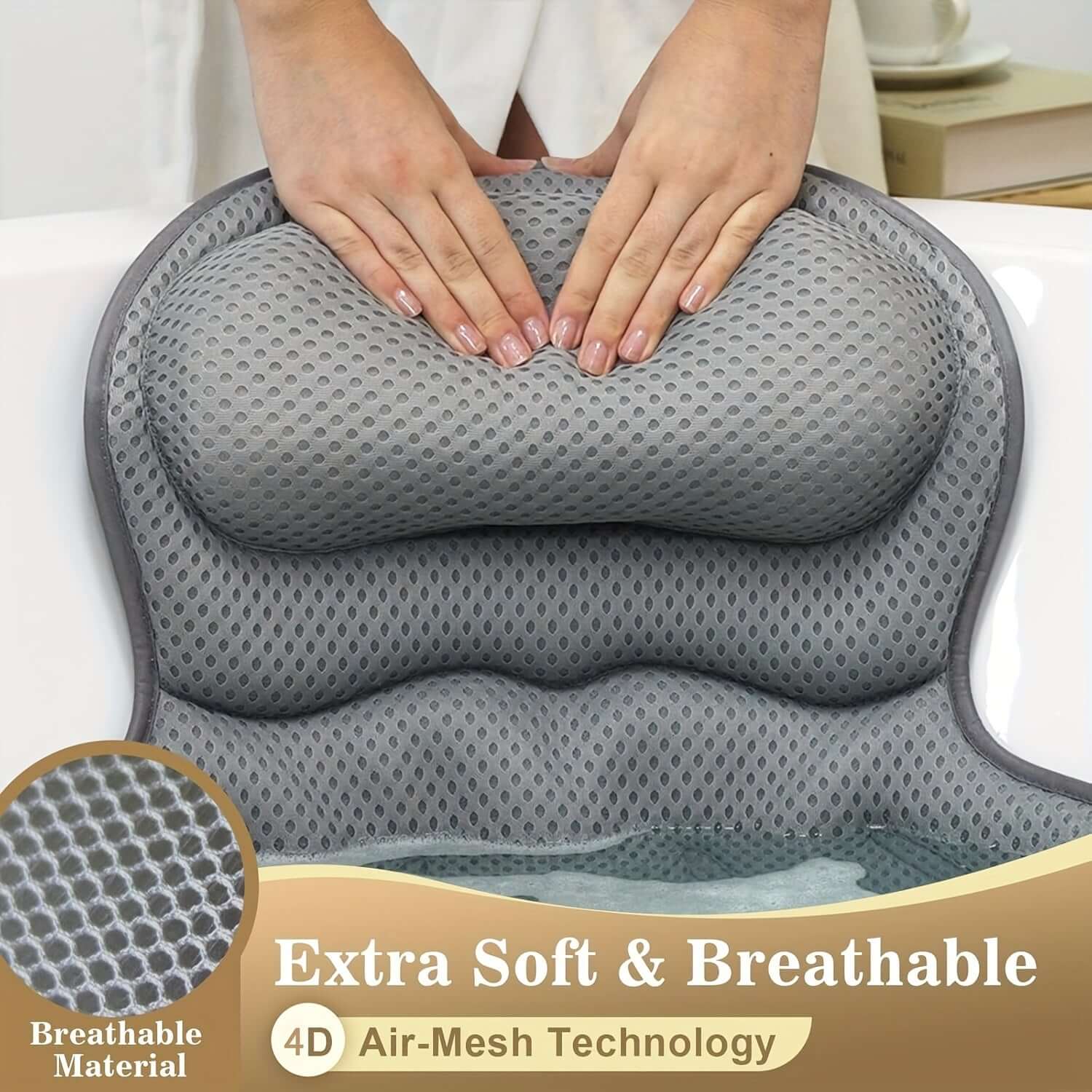LuxieSpa 4D Luxury Bath Cushion - Breathable Cushion with Neck and Back Support for a Relaxing Bath