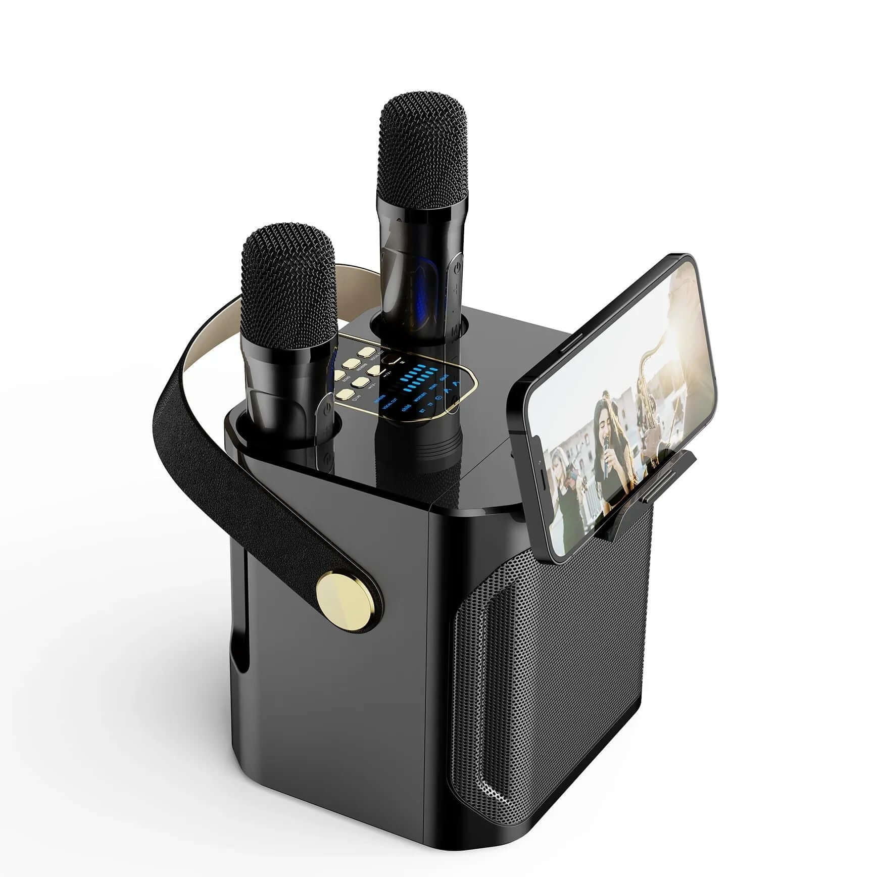 Powerful Karaoke Bluetooth Speaker – Portable 360° Stereo Surround Wireless Subwoofer with Dual Microphone Boombox